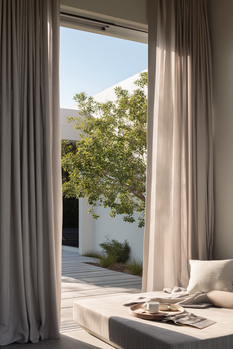 10. Minimal Modern Patio Curtains for a Serene Morning