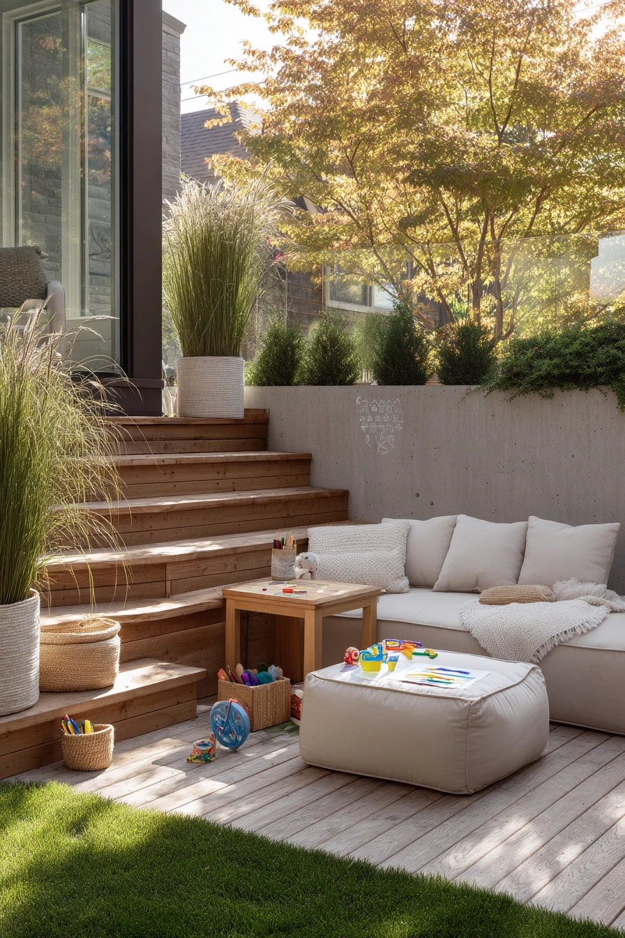 Modern Deck with Kid Play Zone and Lounge Edge