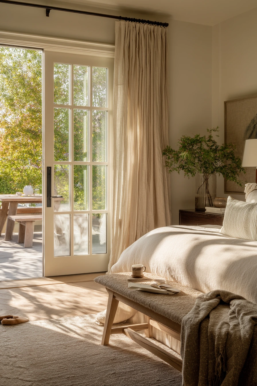 Primary Suite Patio Doors to a Quiet Deck