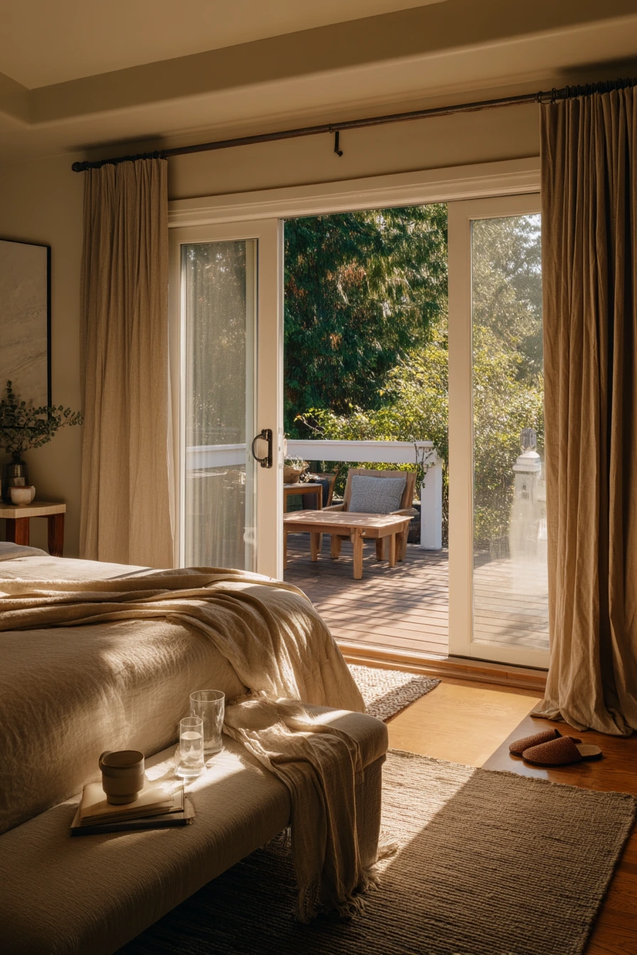 Primary Suite Patio Doors to a Quiet Deck