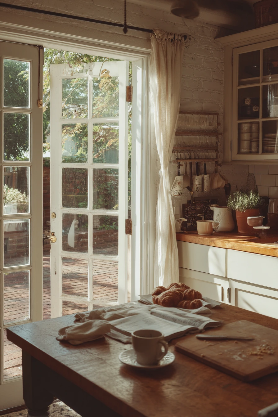 French Patio Doors in a Cottage Kitchen