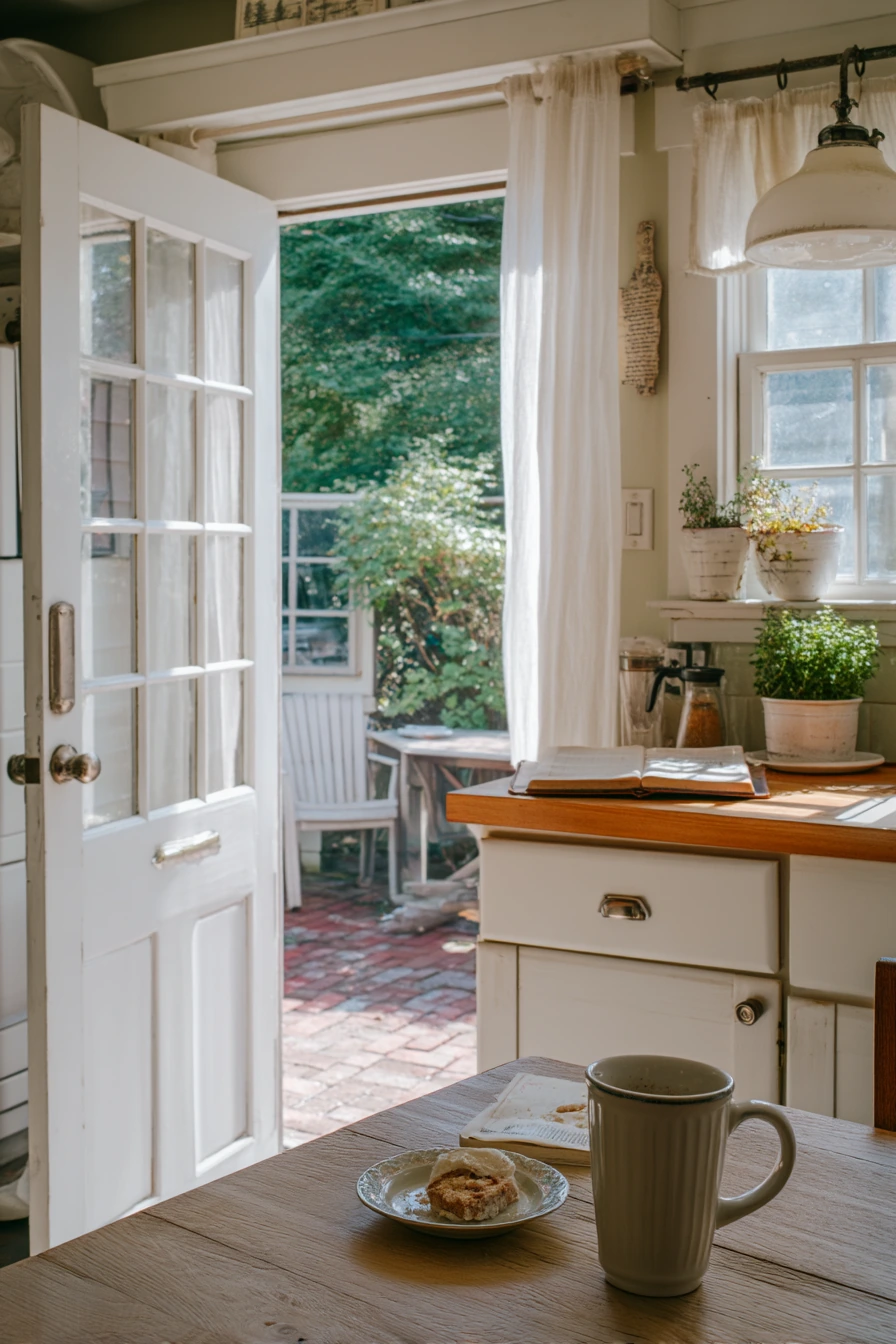 French Patio Doors in a Cottage Kitchen