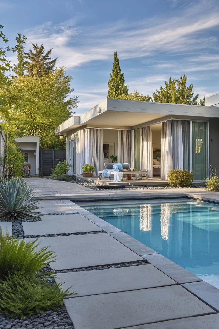 Modern Pool Edges With Soft Greenery