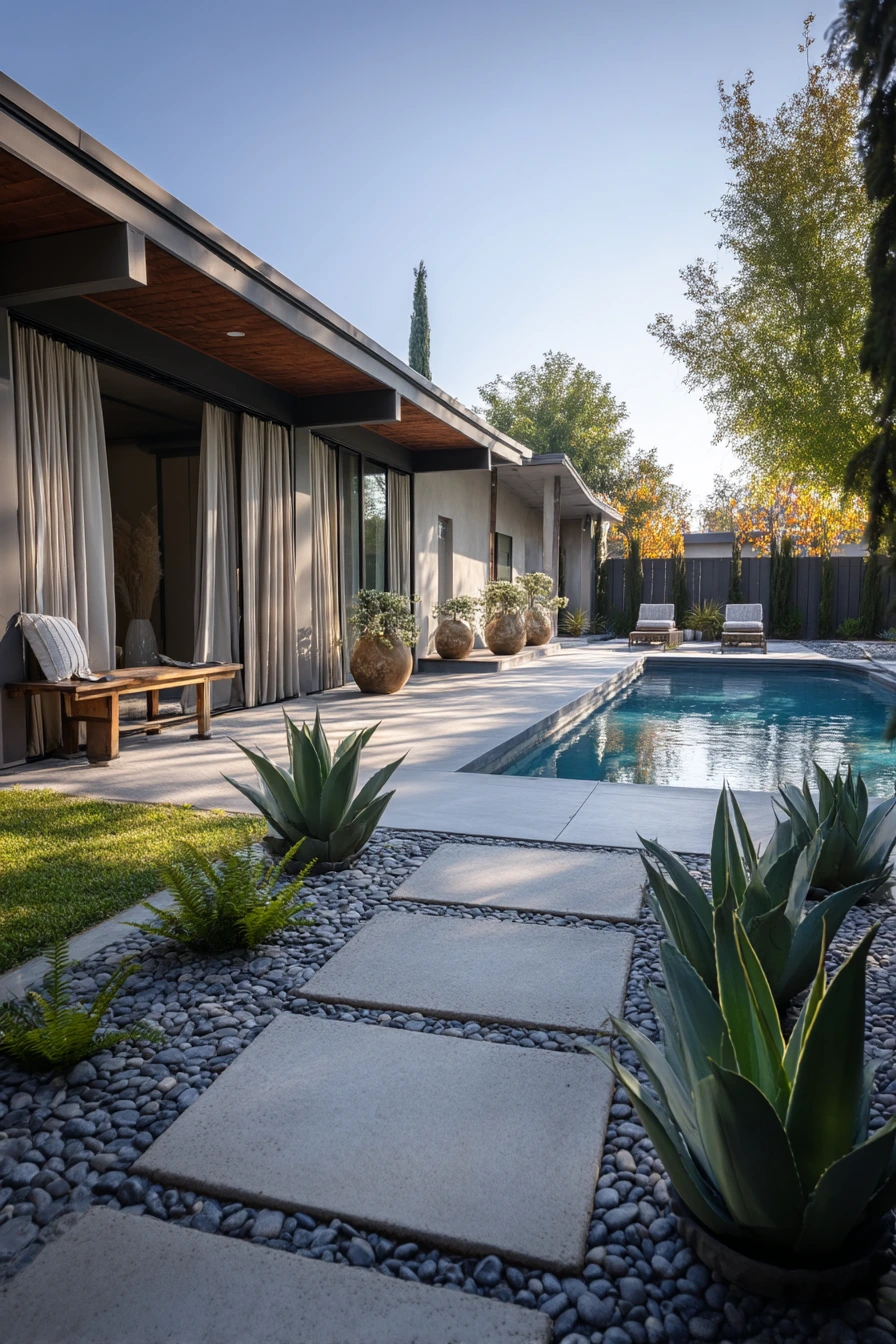 Modern Pool Edges With Soft Greenery