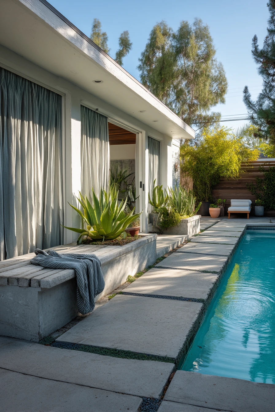 Modern Pool Edges With Soft Greenery
