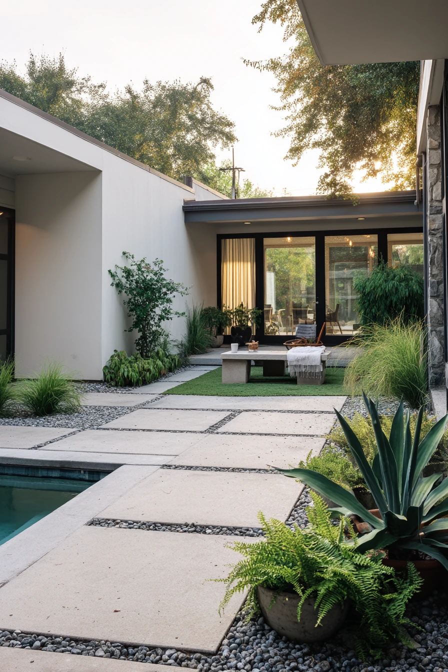Modern Pool Edges With Soft Greenery
