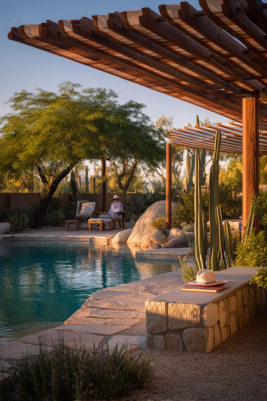 Desert Oasis With Shade Structure