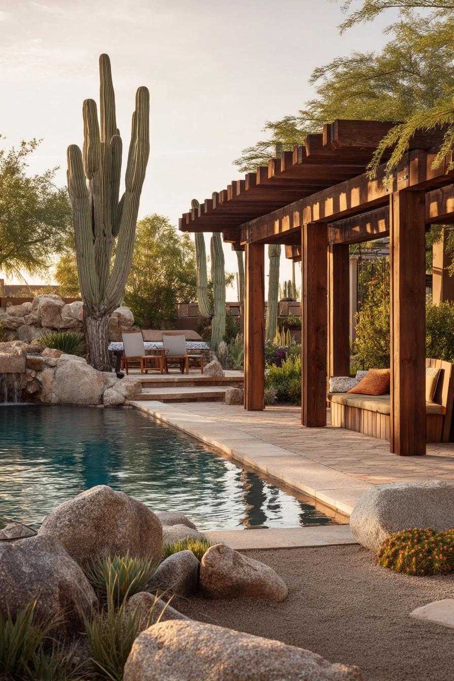 Desert Oasis With Shade Structure