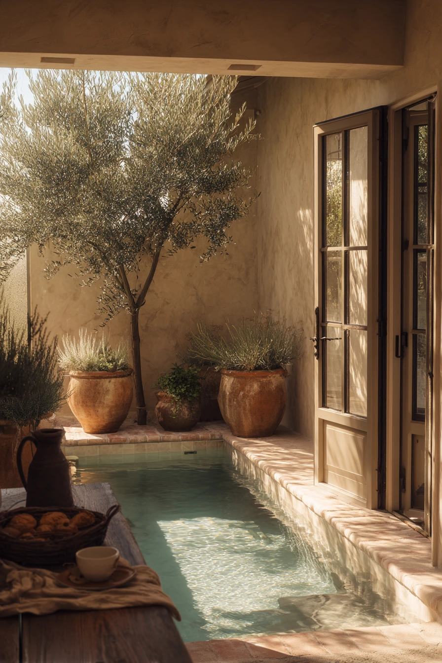 Mediterranean Courtyard Pool With Herbs