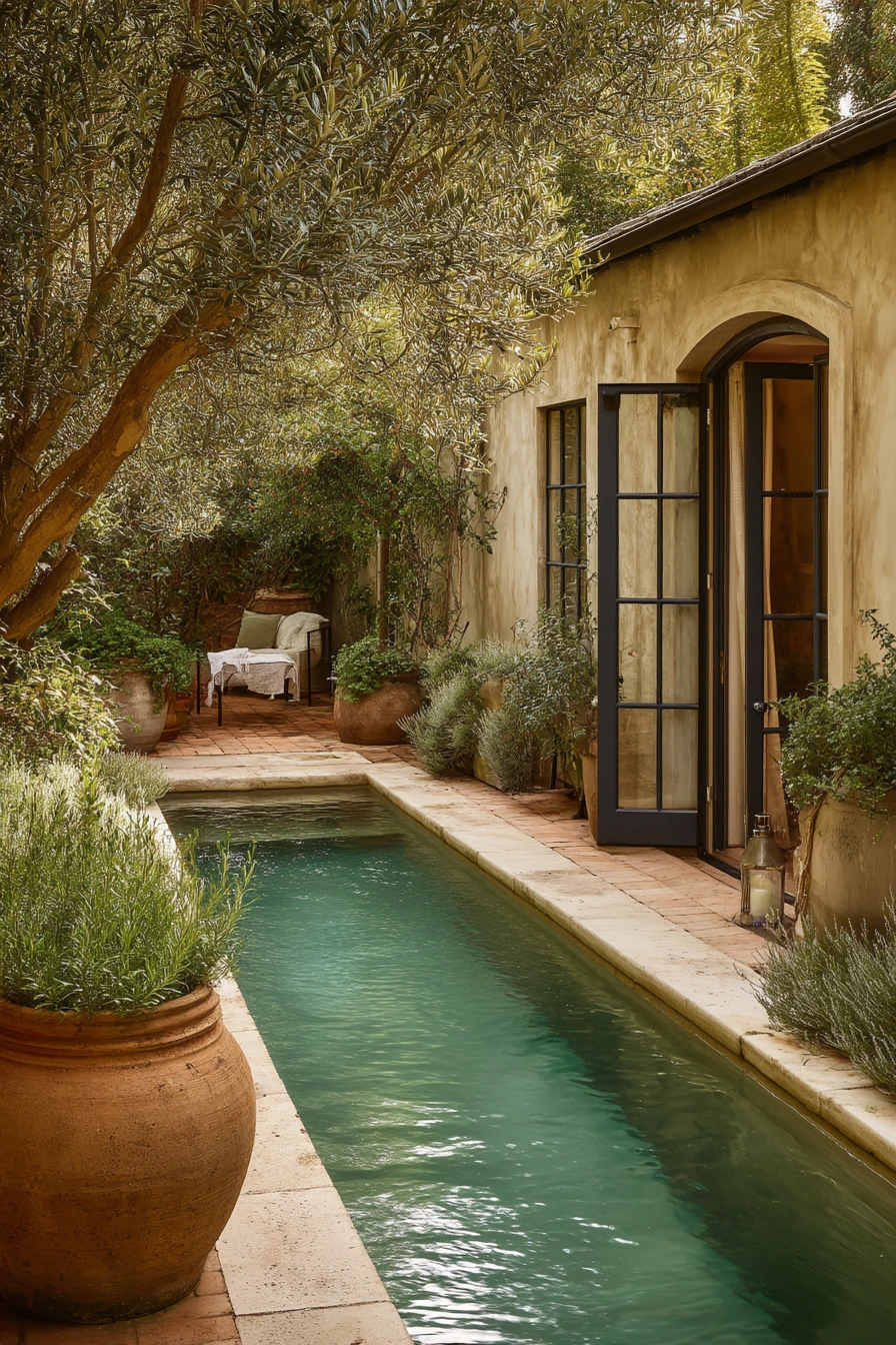 Mediterranean Courtyard Pool With Herbs