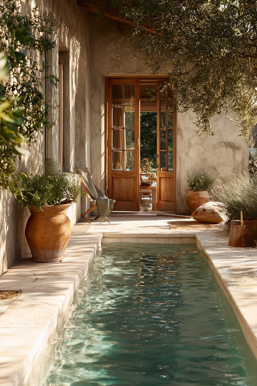 Mediterranean Courtyard Pool With Herbs