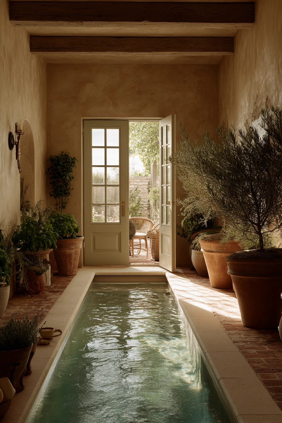 Mediterranean Courtyard Pool With Herbs