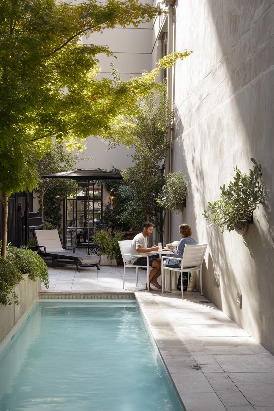 Small Courtyard Pool With Tight Planting