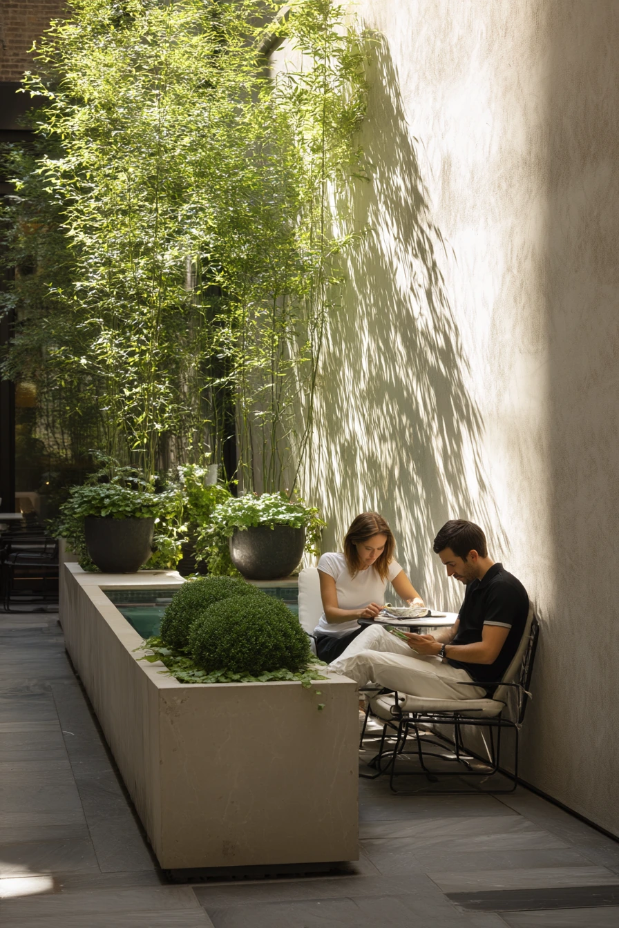 Small Courtyard Pool With Tight Planting