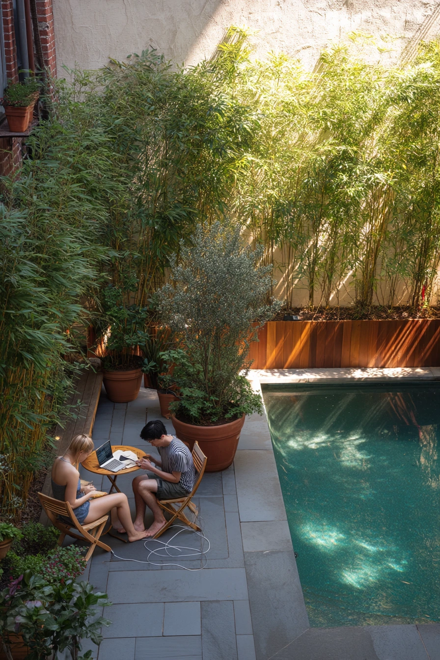 Small Courtyard Pool With Tight Planting