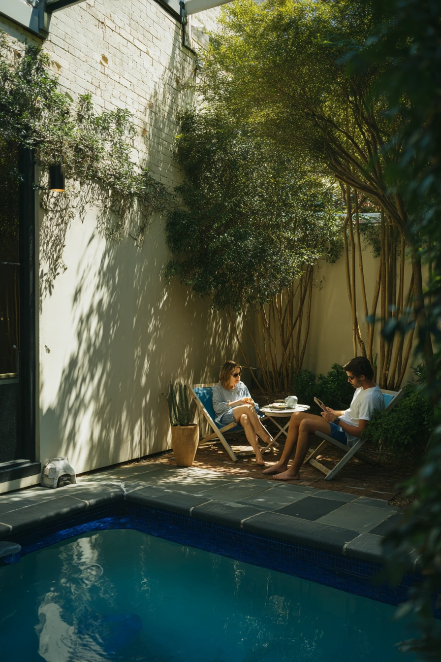 Small Courtyard Pool With Tight Planting