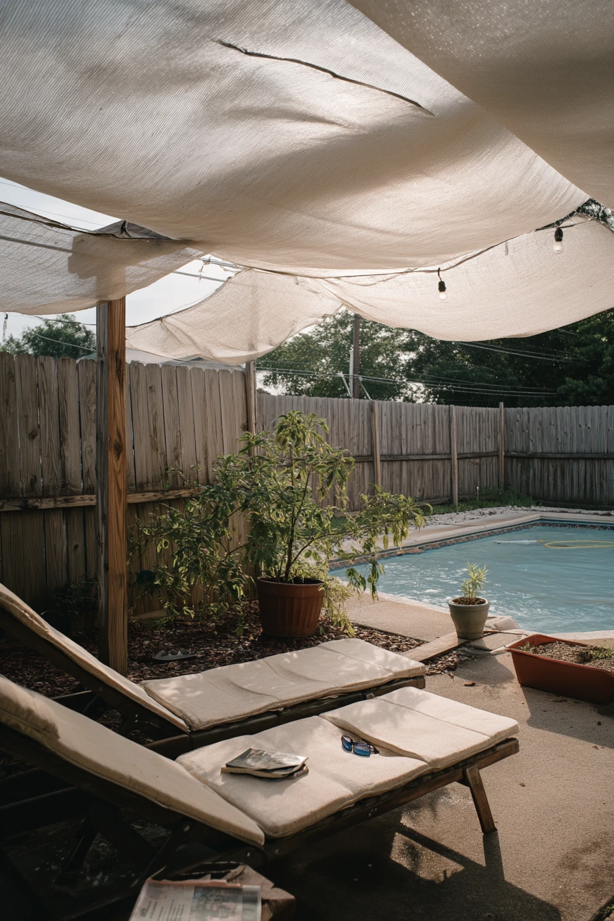 Budget DIY Shade Cloth Over the Pool Lounge