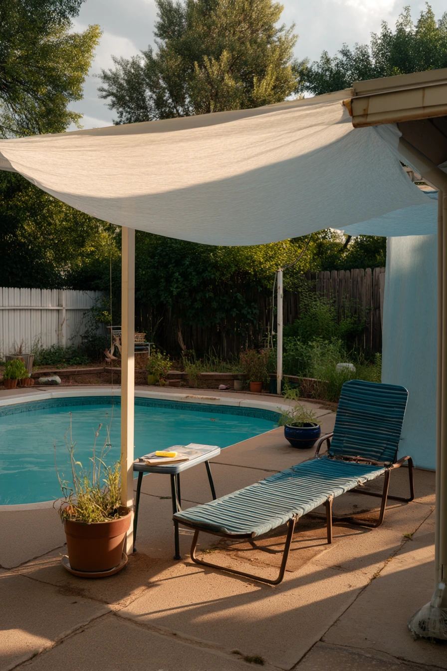 Budget DIY Shade Cloth Over the Pool Lounge