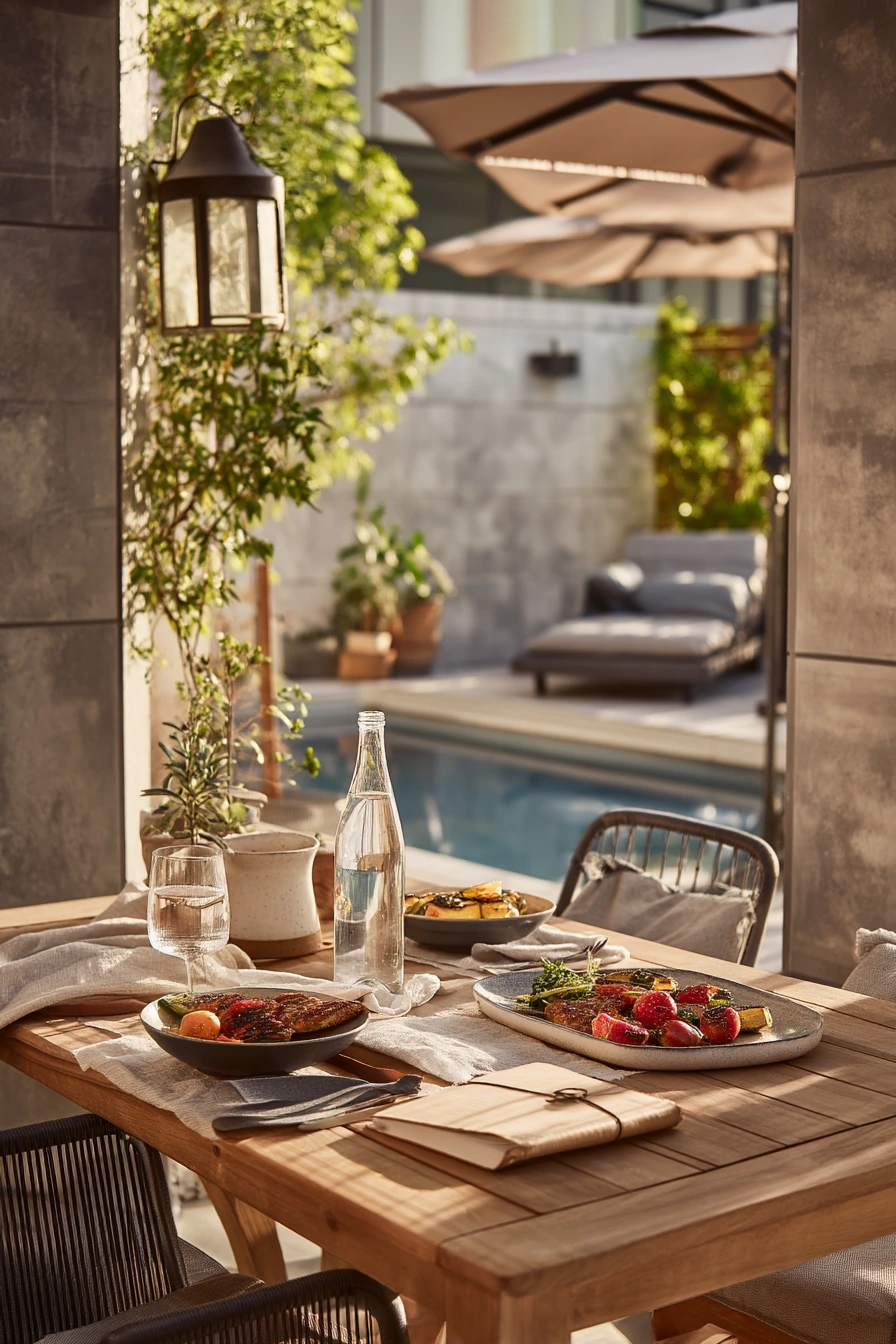Pool Shade for a Young Couple’s Dinner Swim