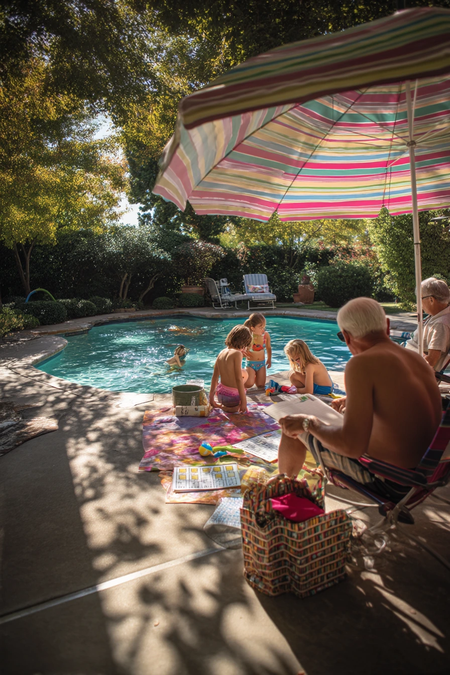 Shaded Poolside for Grandparents and Kids