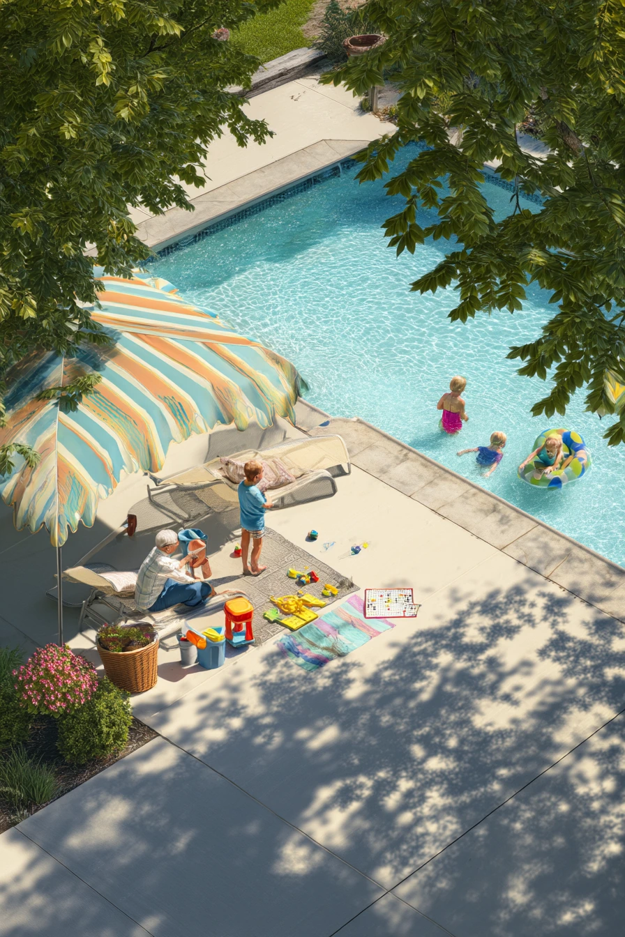 Shaded Poolside for Grandparents and Kids