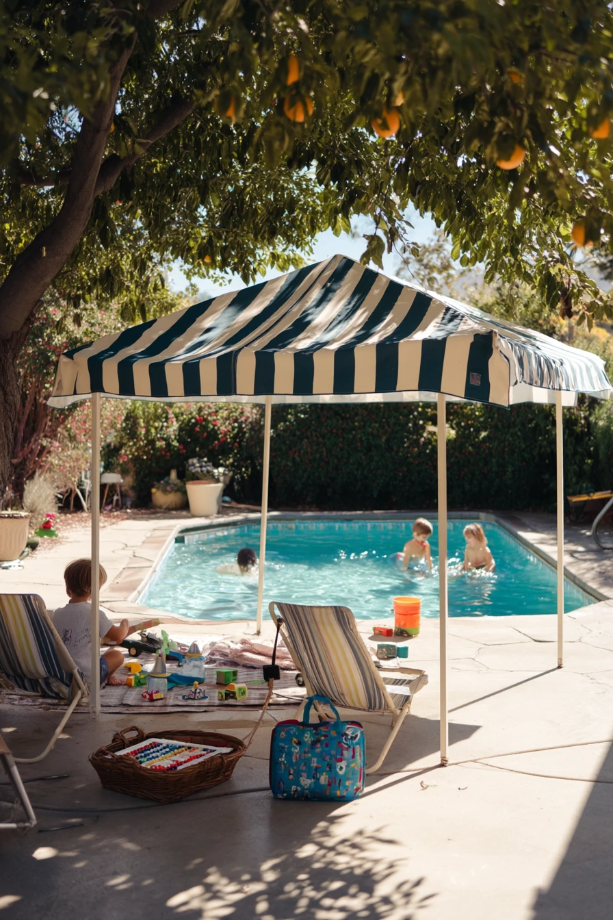 Shaded Poolside for Grandparents and Kids