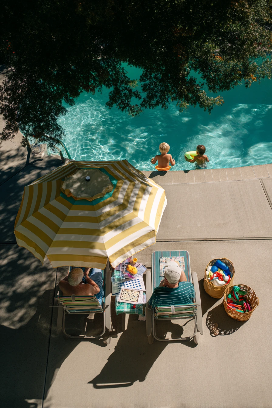 Shaded Poolside for Grandparents and Kids