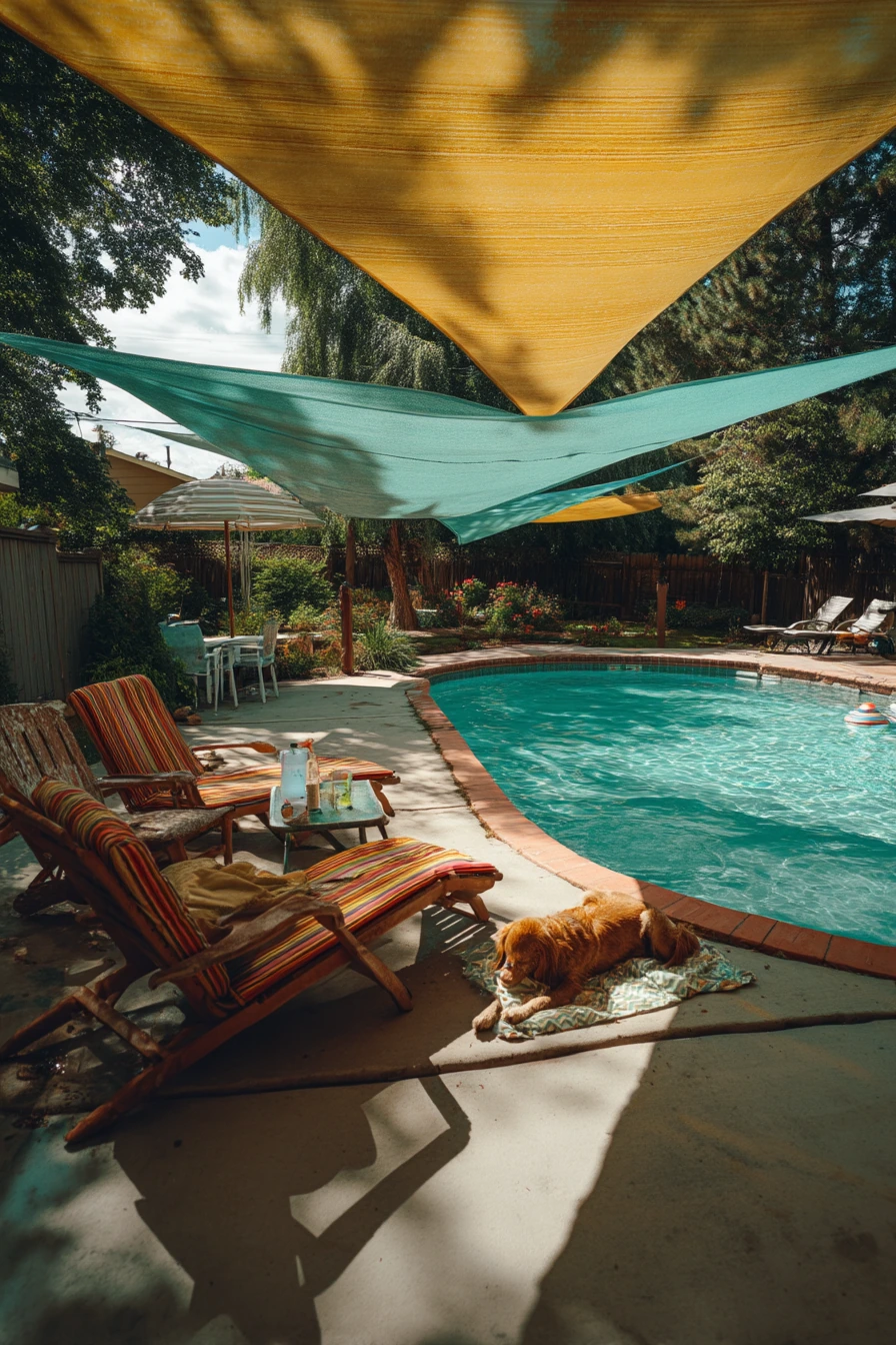Backyard Pool with Sail Shade and Weekend Hangout