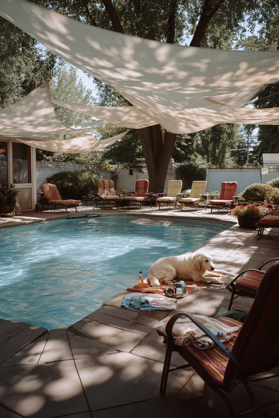 Backyard Pool with Sail Shade and Weekend Hangout