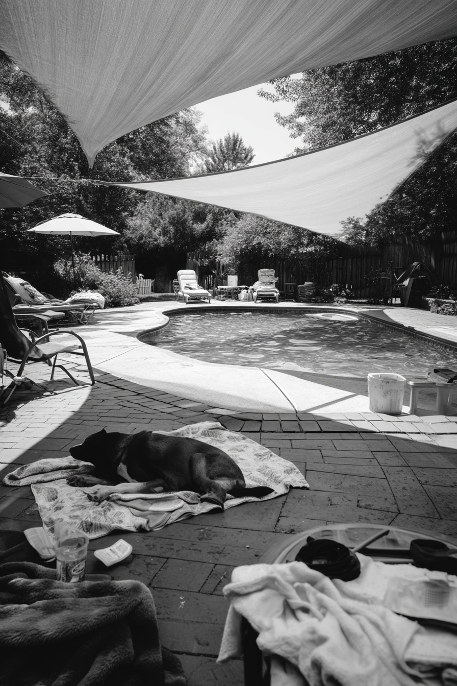 Backyard Pool with Sail Shade and Weekend Hangout