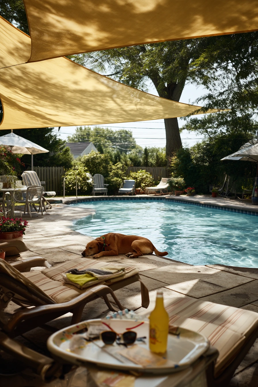 Backyard Pool with Sail Shade and Weekend Hangout