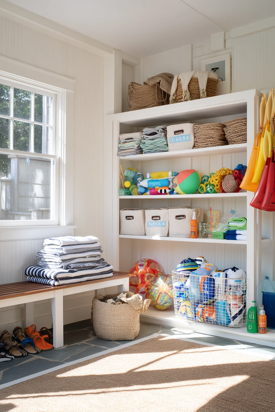 Family Pool House Storage Nook