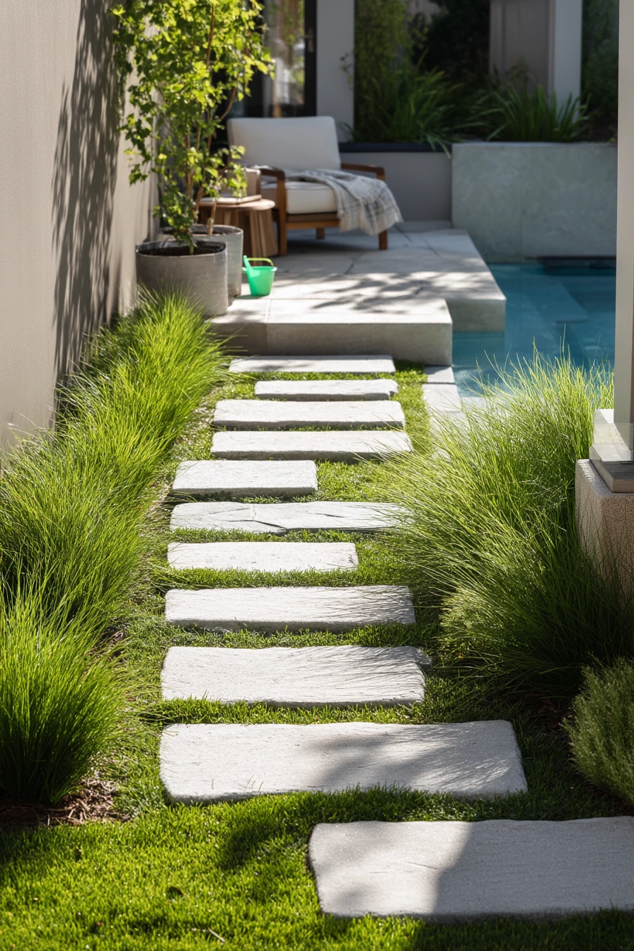 Modern Side Yard Walkway with Kids at Play