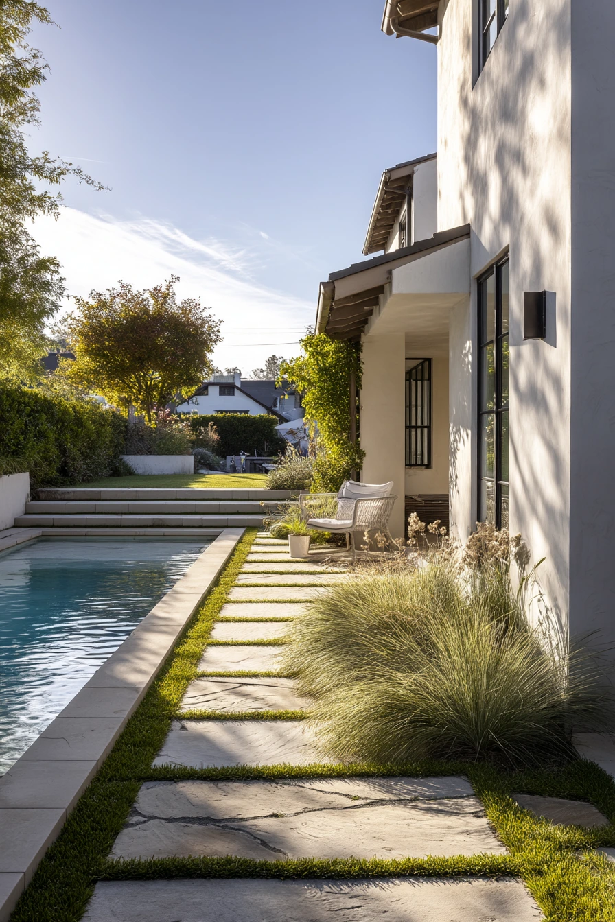 Modern Side Yard Walkway with Kids at Play