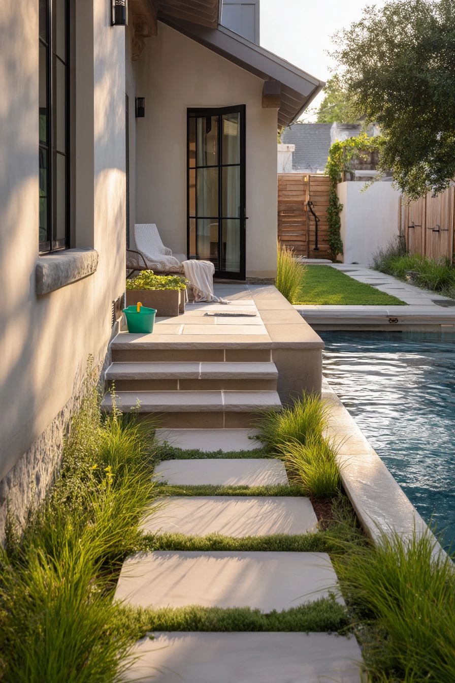 Modern Side Yard Walkway with Kids at Play