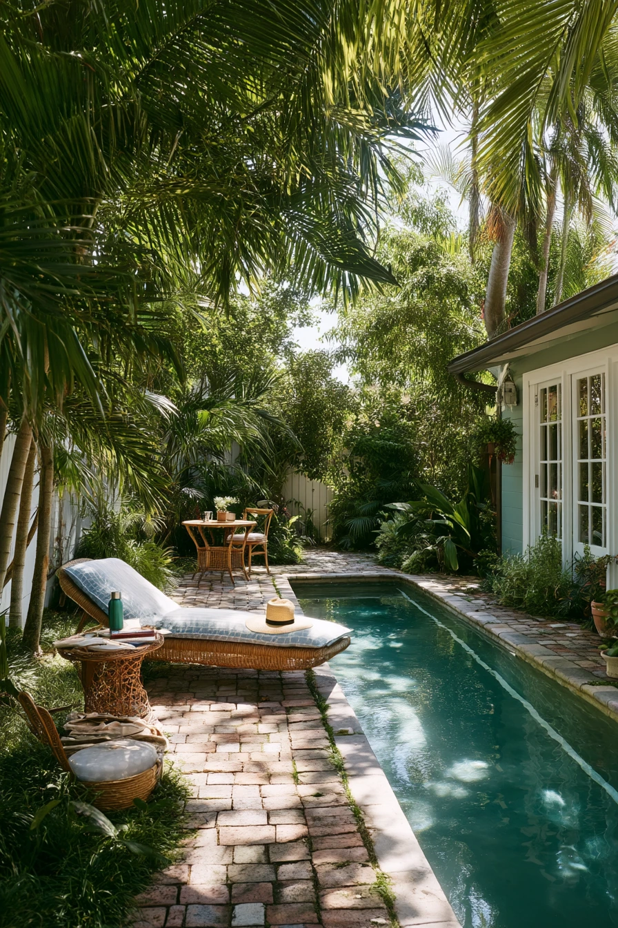 Tropical Pool Walkway with a Quiet Morning Routine