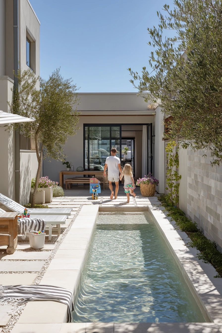 Narrow Pool Walkway for a Family Courtyard