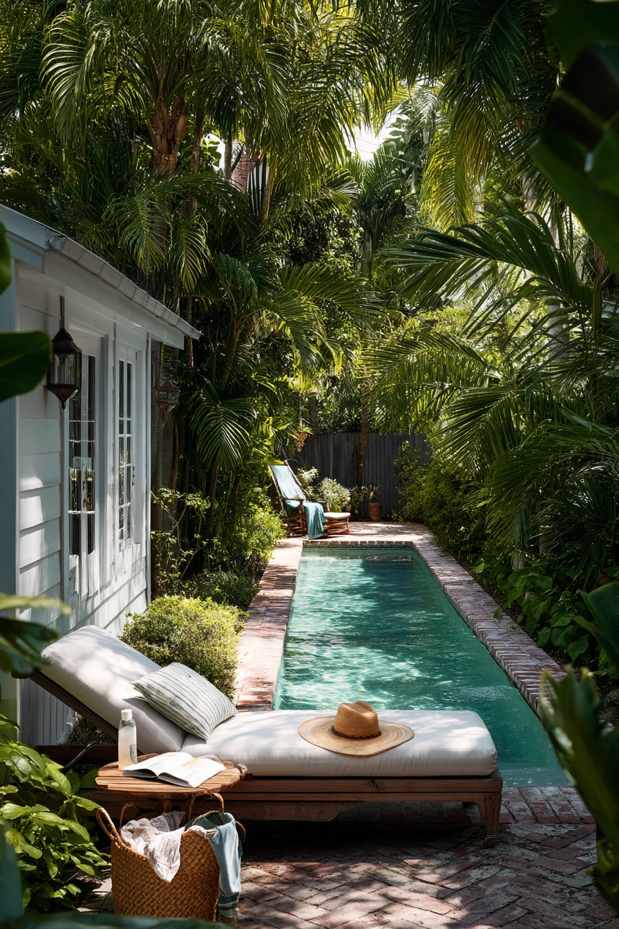 Tropical Pool Walkway with a Quiet Morning Routine