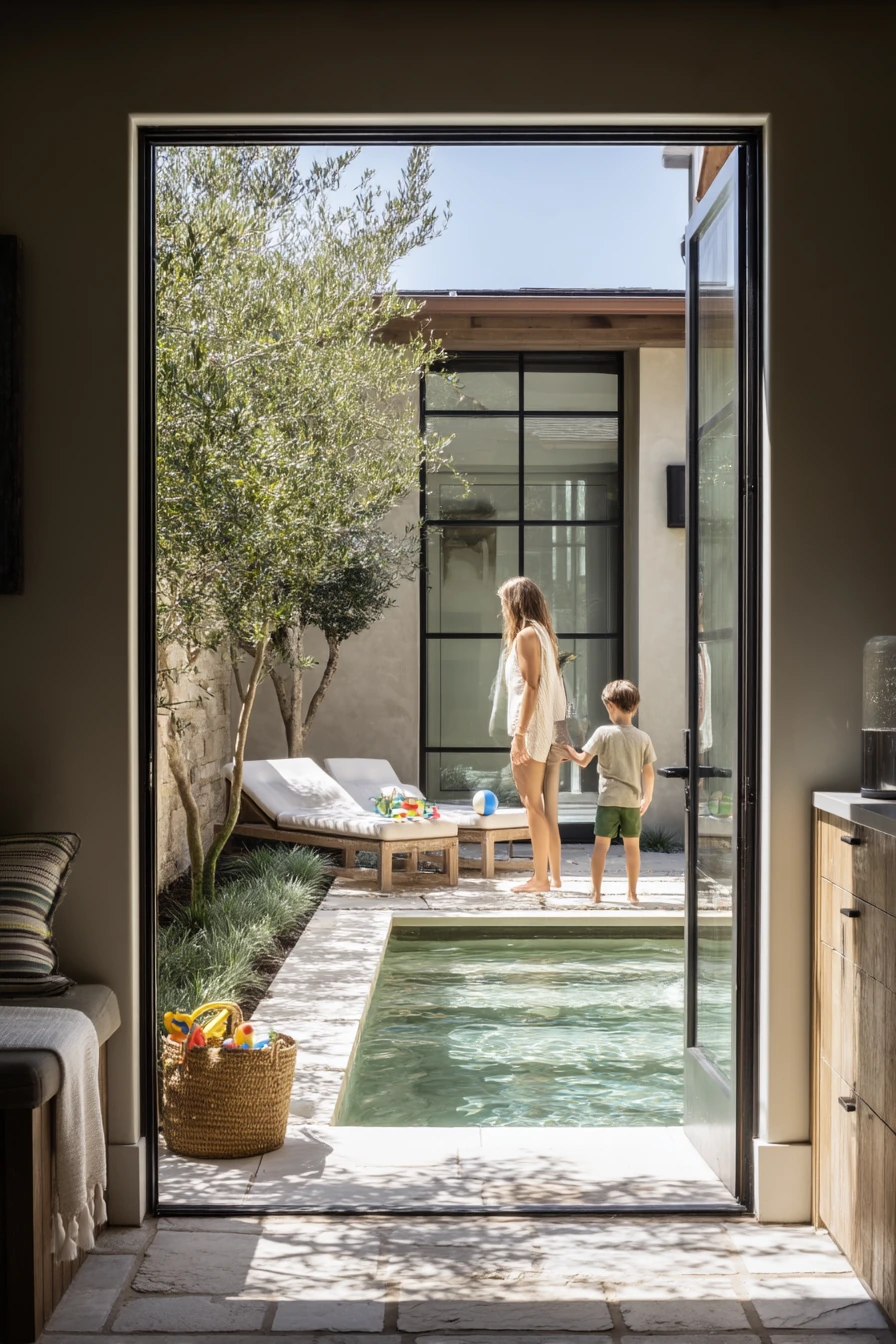 Narrow Pool Walkway for a Family Courtyard