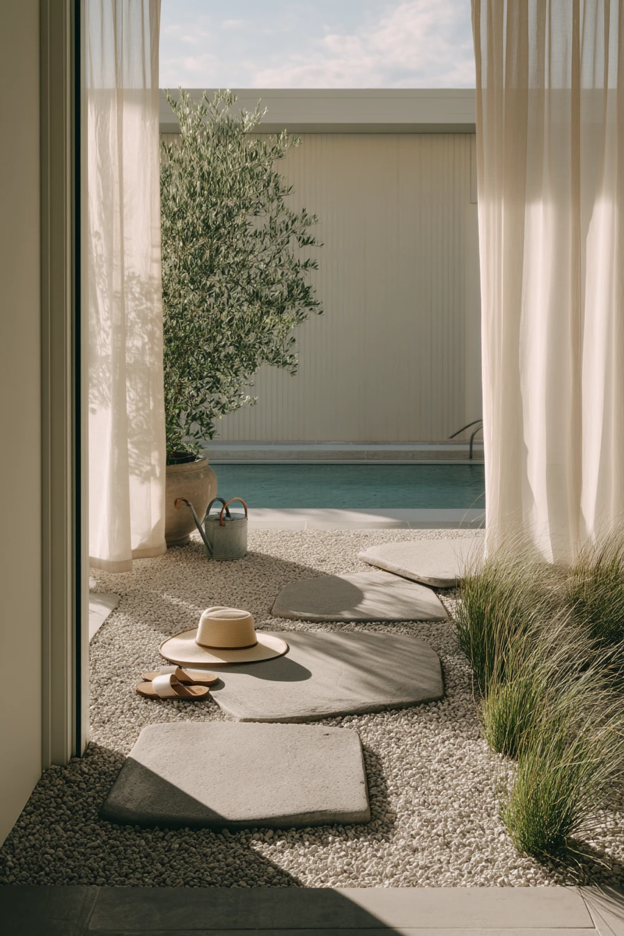 Minimal Pool Walkway with Garden-Focused Design
