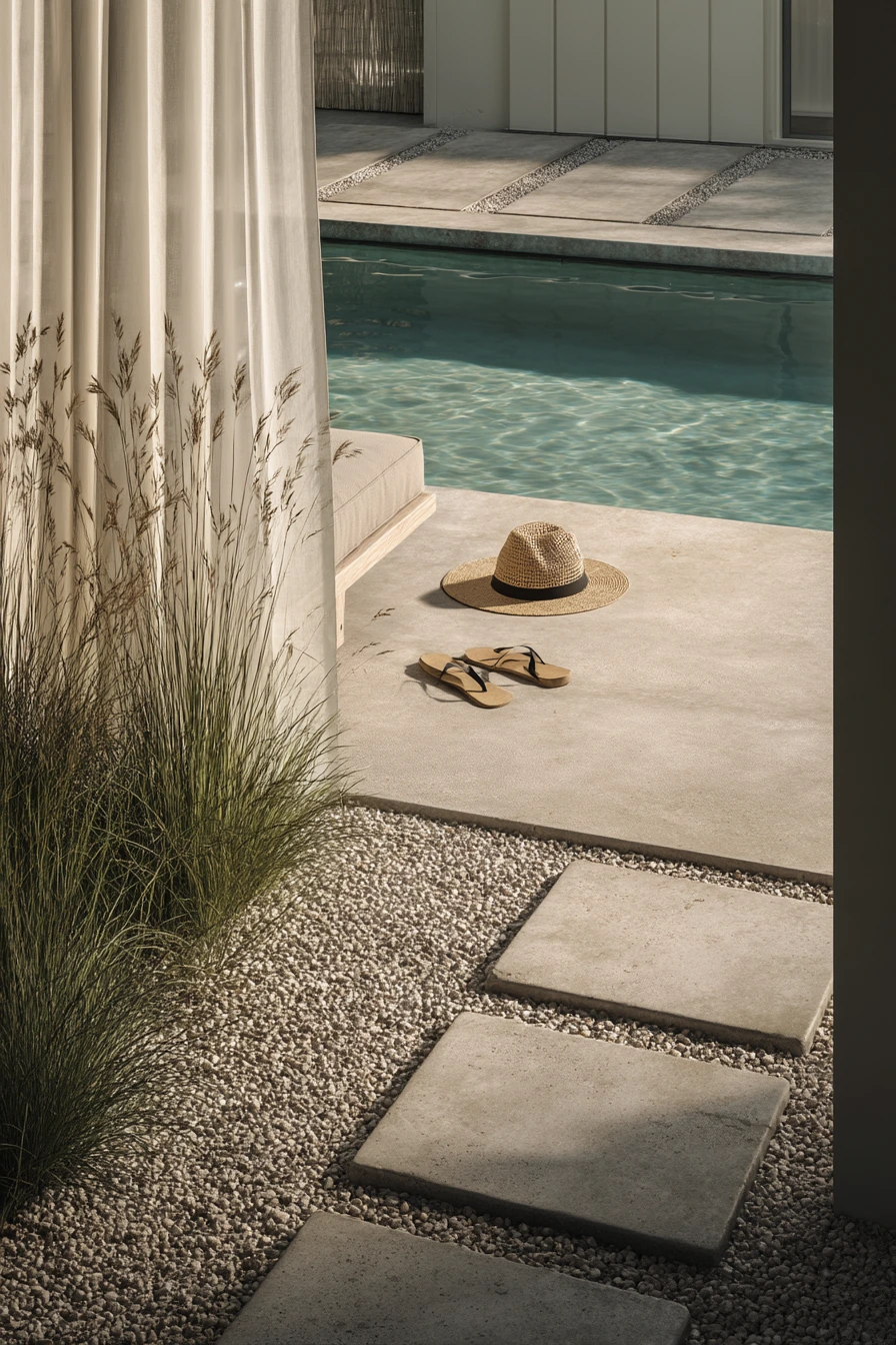 Minimal Pool Walkway with Garden-Focused Design
