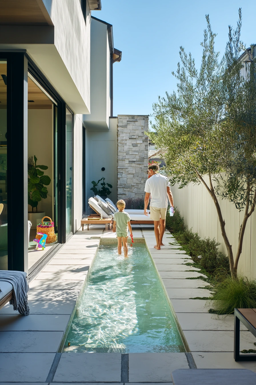 Narrow Pool Walkway for a Family Courtyard
