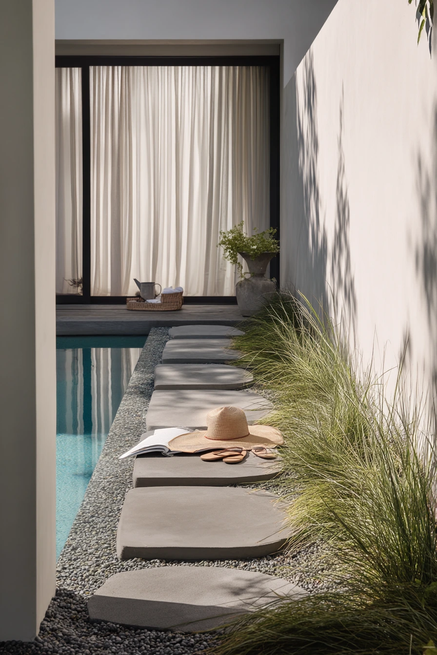 Minimal Pool Walkway with Garden-Focused Design