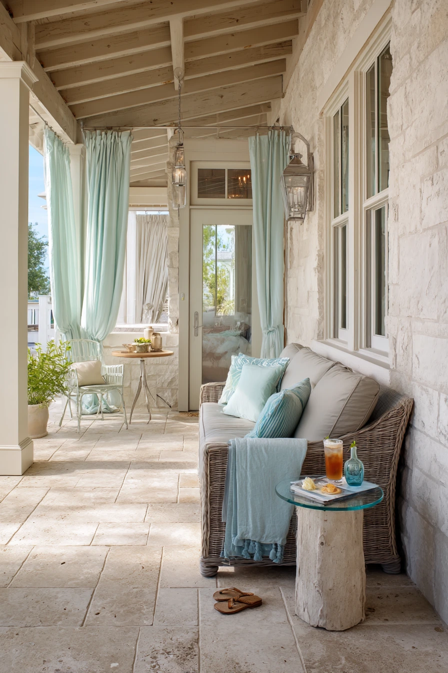 Stone Slab Porch for an Airy Coastal Home