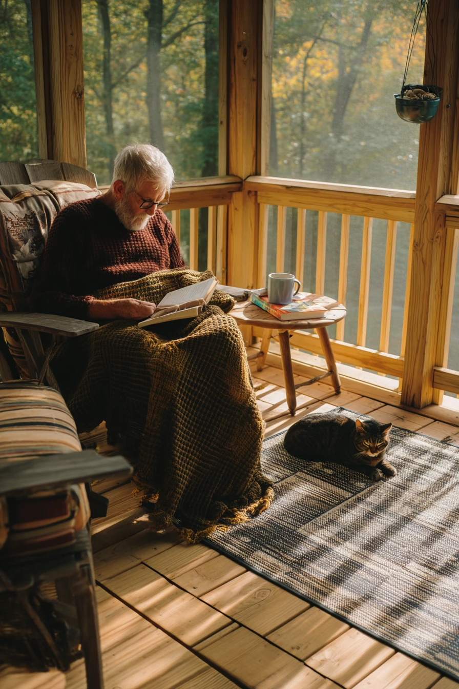 Covered Porch With Screened-In Wood Look Flooring