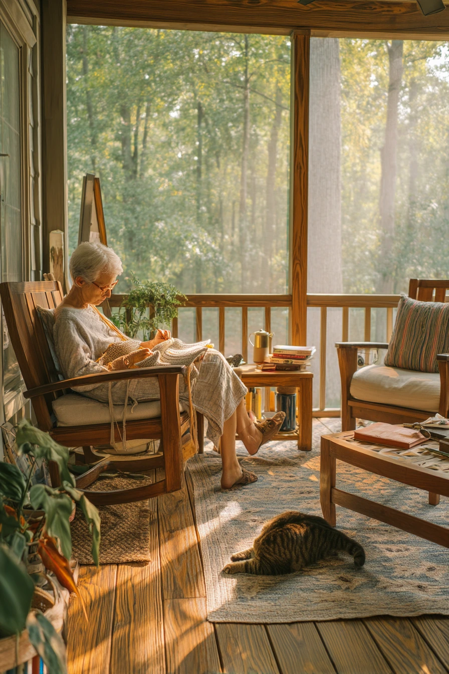 Covered Porch With Screened-In Wood Look Flooring