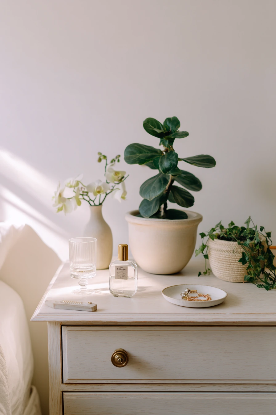 Bedroom dresser greenery for a soft reset