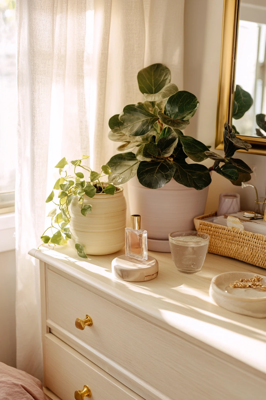 Bedroom dresser greenery for a soft reset