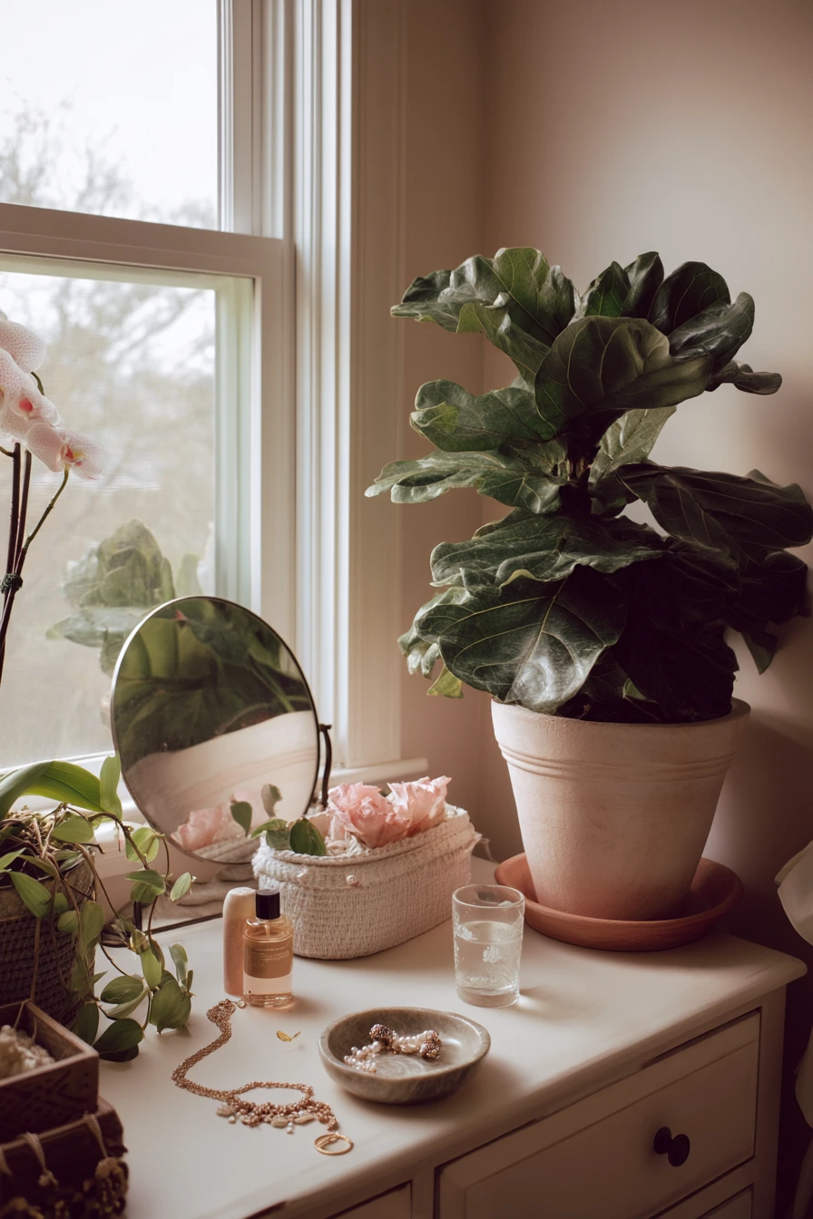 Bedroom dresser greenery for a soft reset