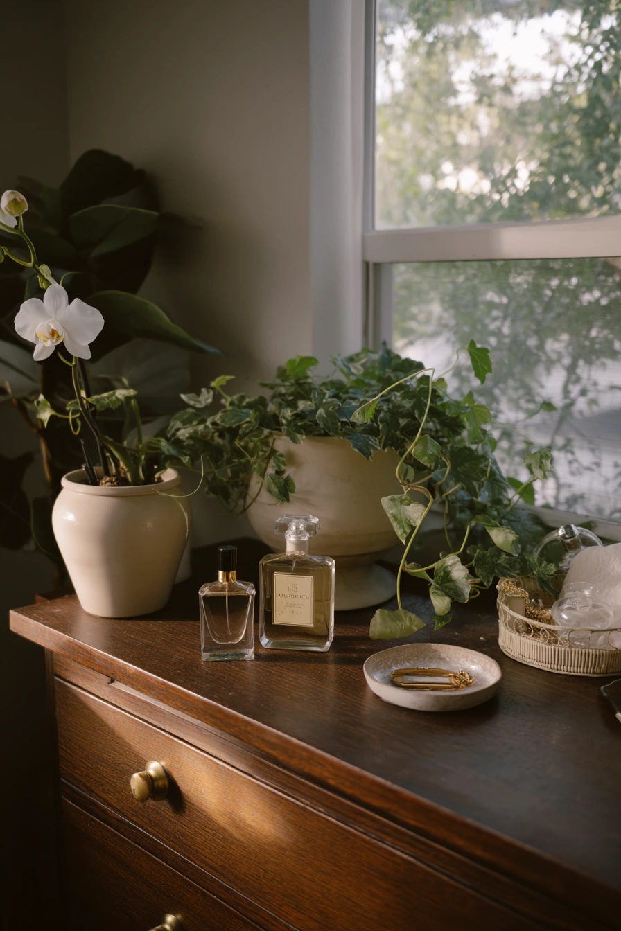 Bedroom dresser greenery for a soft reset